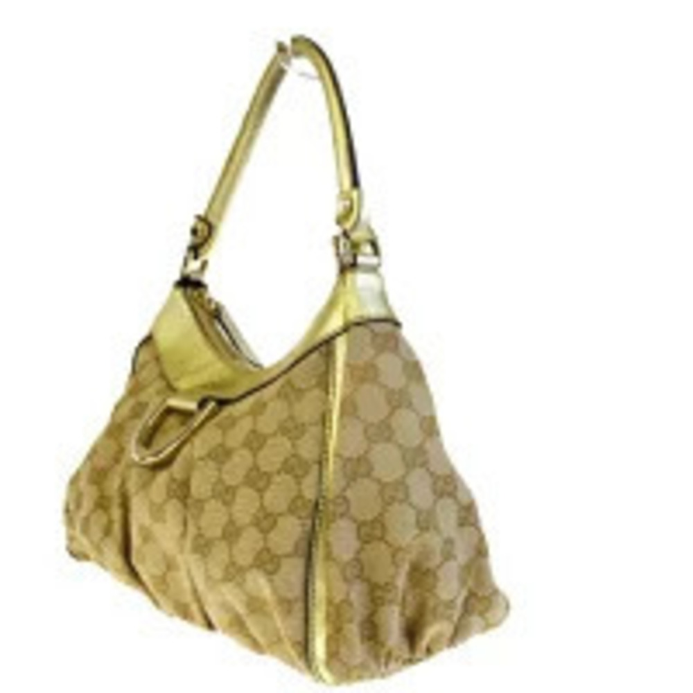 Gucci GG canvas leather Handbag shoulder gold bag beige Gold Tan